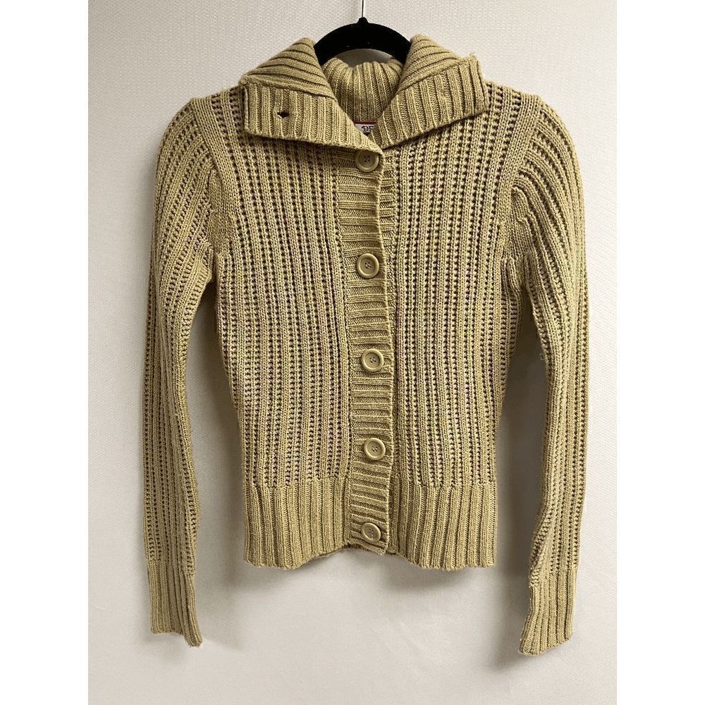 DEB Womens Button Down Knitted Mock neck Sweater Tan 100% Acrylic Sz Small